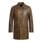 LP-FACON Men’s Vintage Mid-Length Genuine Leather Trench Coat – 34" Classic Car Coat