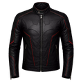 Men’s Black Bat Emblem Leather Biker Jacket | Red Trim Moto Jacket