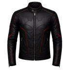 Men’s Black Bat Emblem Leather Biker Jacket | Red Trim Moto Jacket