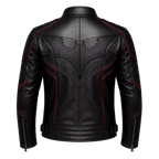 Men’s Black Bat Emblem Leather Biker Jacket | Red Trim Moto Jacket
