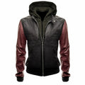 Men's Black Burgundy Hooded Leather Bomber Jacket | Two Tone Urban Streetwear Style