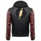 Men's Black Burgundy Hooded Leather Bomber Jacket | Two Tone Urban Streetwear Style