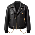 Men’s Black Chain Detail Leather Biker Jacket | Gold Hardware Moto Jacket