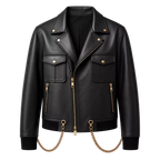 Men’s Black Chain Detail Leather Biker Jacket | Gold Hardware Moto Jacket