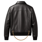 Men’s Black Chain Detail Leather Biker Jacket | Gold Hardware Moto Jacket