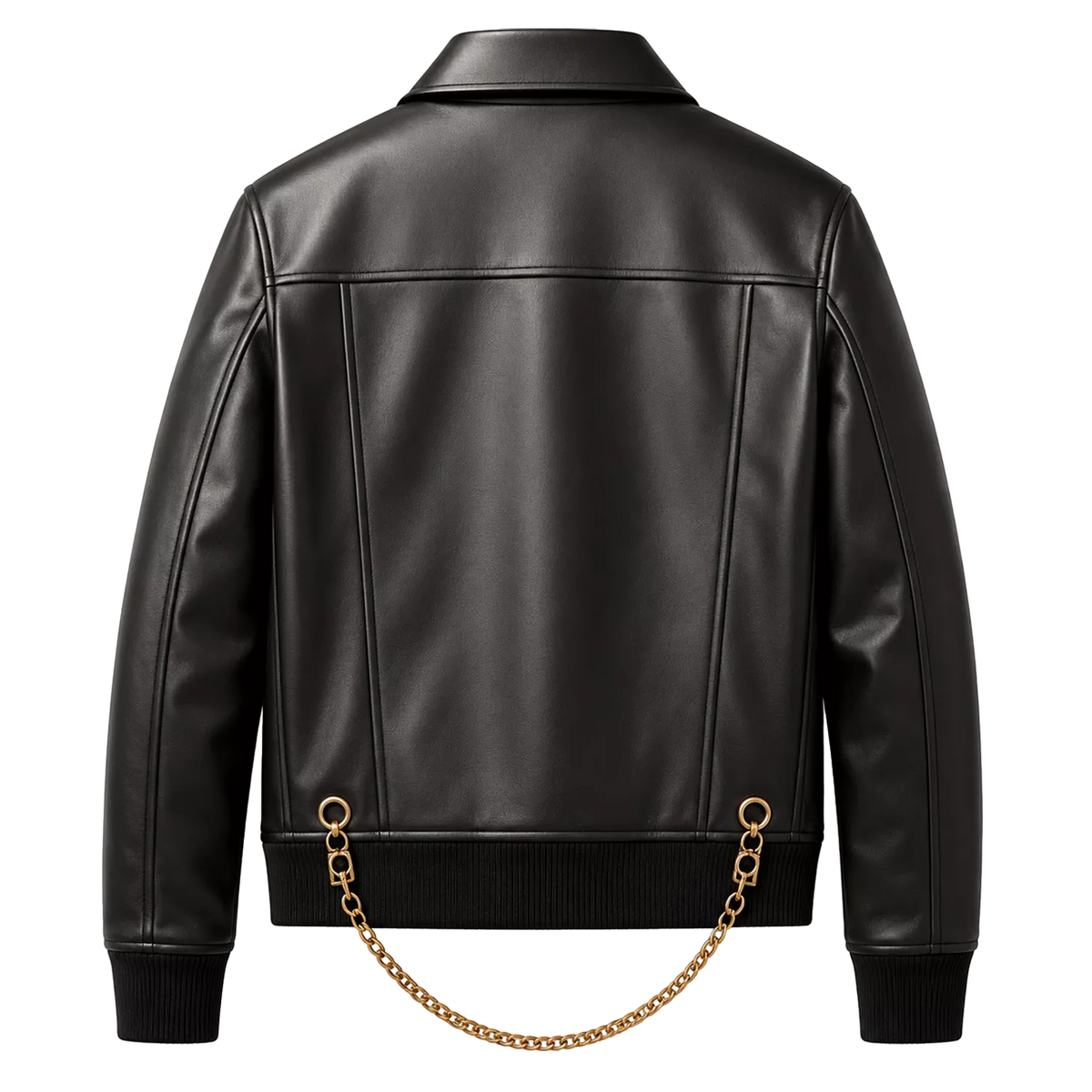 Men’s Black Chain Detail Leather Biker Jacket | Gold Hardware Moto Jacket