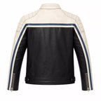Men’s Black Cream Blue Leather Biker Jacket | Motorcycle Style
