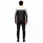 Men’s Black Cream Blue Leather Biker Jacket | Motorcycle Style