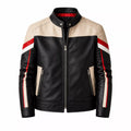 Men’s Black Cream Red Leather Moto Jacket | Racing Style Biker Jacket