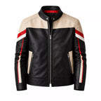 Men’s Black Cream Red Leather Moto Jacket | Racing Style Biker Jacket
