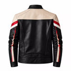 Men’s Black Cream Red Leather Moto Jacket | Racing Style Biker Jacket