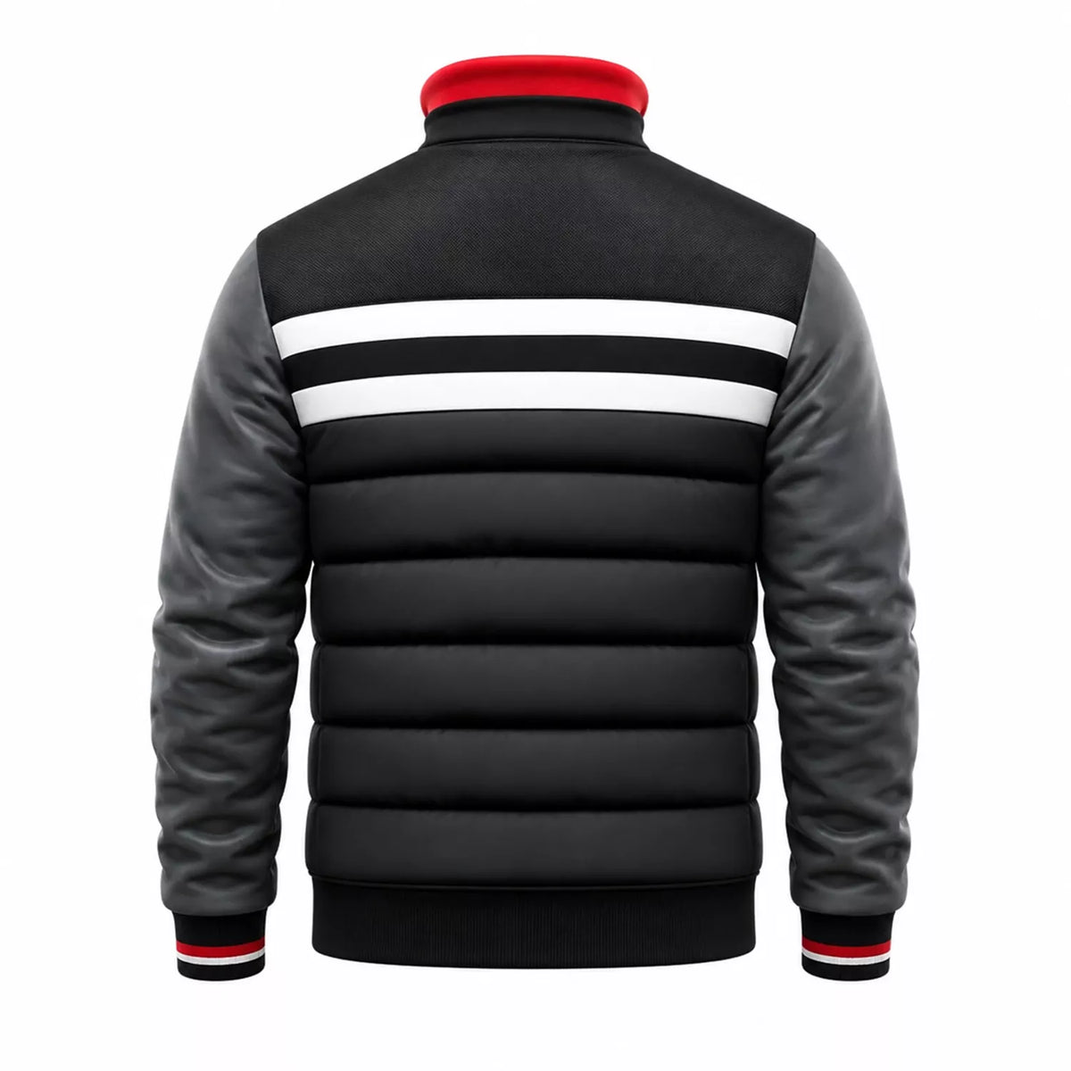 Men’s Black Grey White Puffer Bomber Jacket | Quilted Winter Style