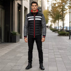Men’s Black Grey White Puffer Bomber Jacket | Quilted Winter Style