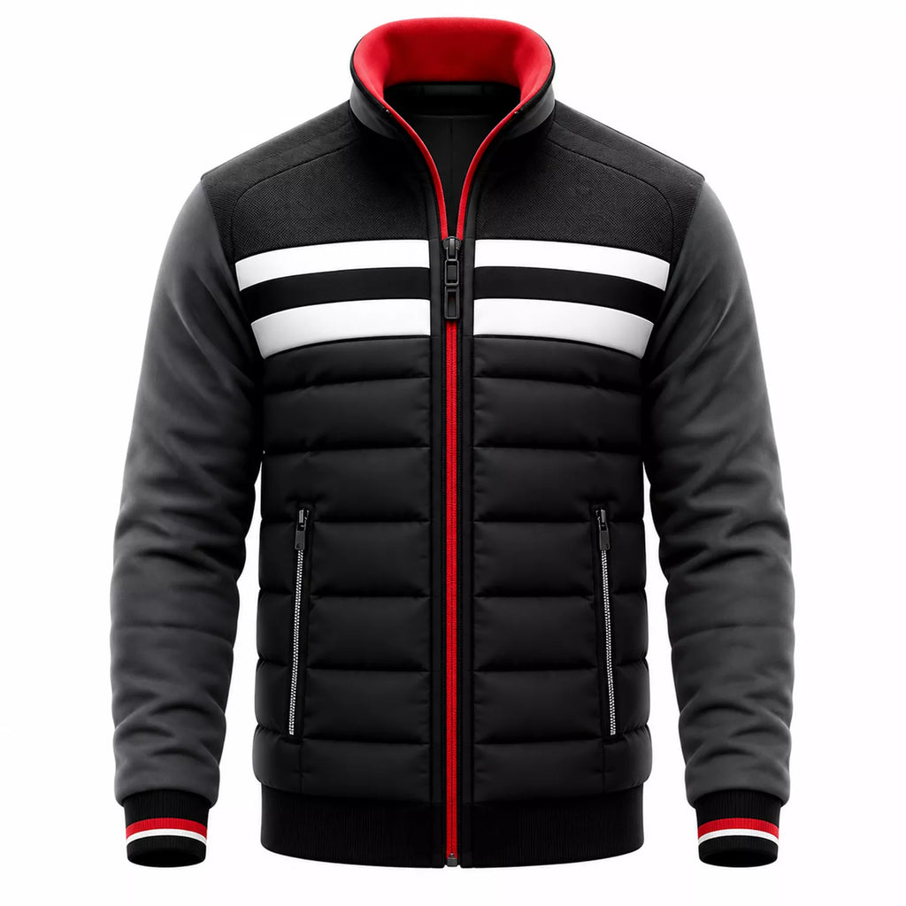 Men’s Black Grey White Puffer Bomber Jacket | Quilted Winter Style