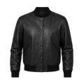 Men’s Black Leather Bomber Jacket | Classic Varsity Style