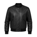 Men’s Black Leather Bomber Jacket | Classic Varsity Style
