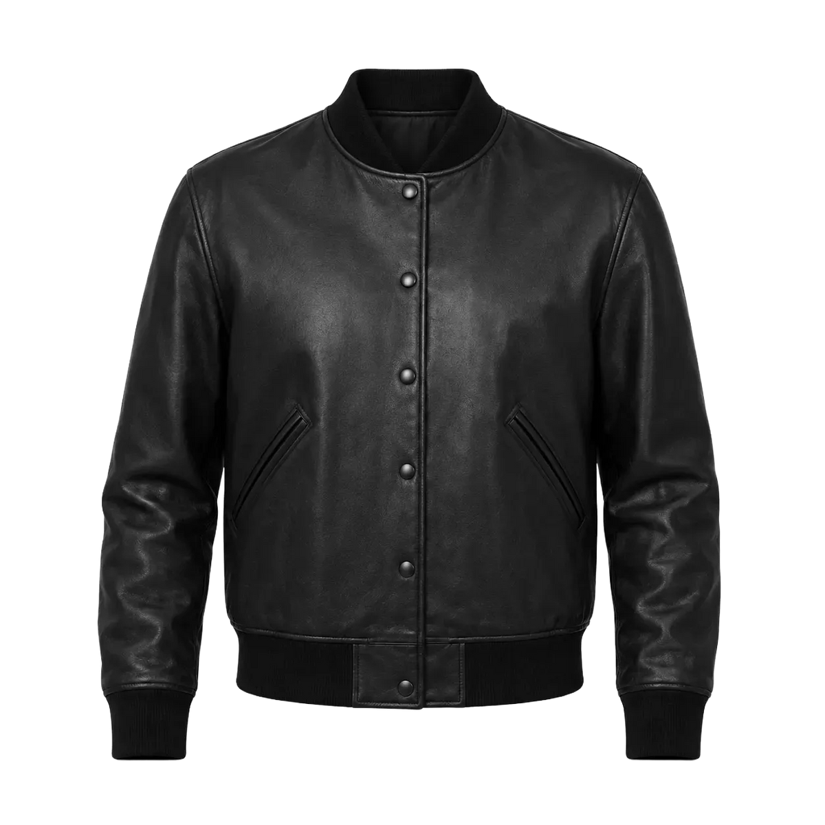 Men’s Black Leather Bomber Jacket | Classic Varsity Style