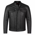 Men’s Black Leather Cafe Racer Jacket | Utility Biker Style