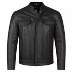 Men’s Black Leather Cafe Racer Jacket | Utility Biker Style