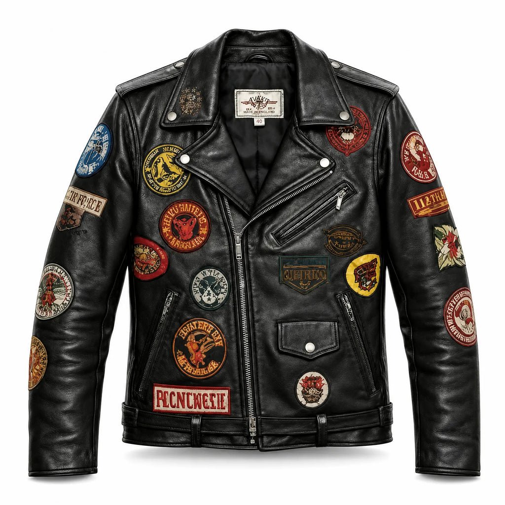 Women’s Black Leather Patchwork Motorcycle Biker Jacket