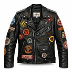 Women’s Black Leather Patchwork Motorcycle Biker Jacket