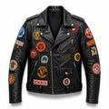 Men’s Black Leather Patchwork Motorcycle Biker Jacket