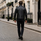 Men’s Black Leather Patchwork Motorcycle Biker Jacket