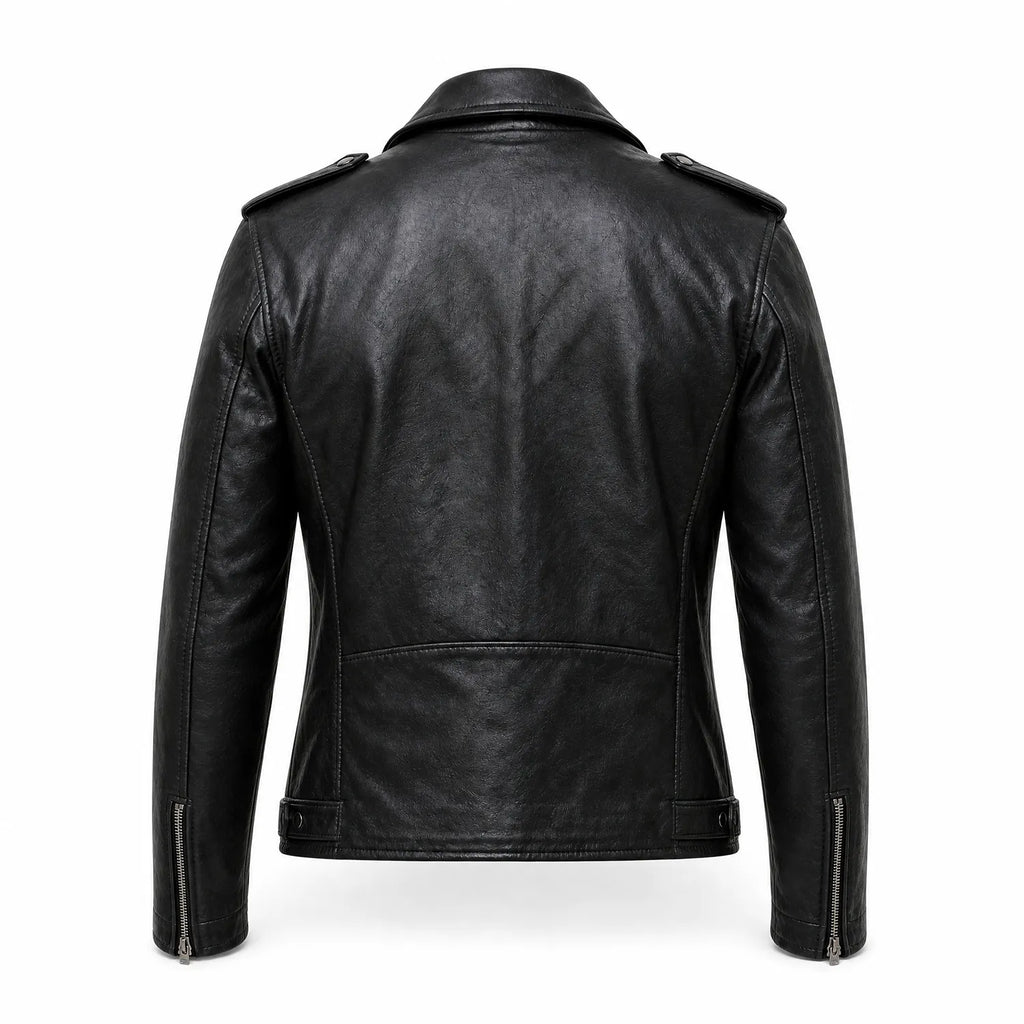 Women’s Black Leather Patchwork Motorcycle Biker Jacket