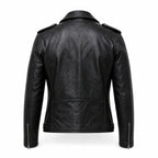 Women’s Black Leather Patchwork Motorcycle Biker Jacket