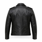 Men’s Black Leather Patchwork Motorcycle Biker Jacket