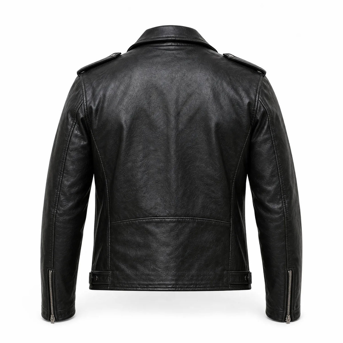 Men’s Black Leather Patchwork Motorcycle Biker Jacket