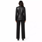 Women’s Black Leather Suit Blazer | Single-Breasted Tailored Jacket