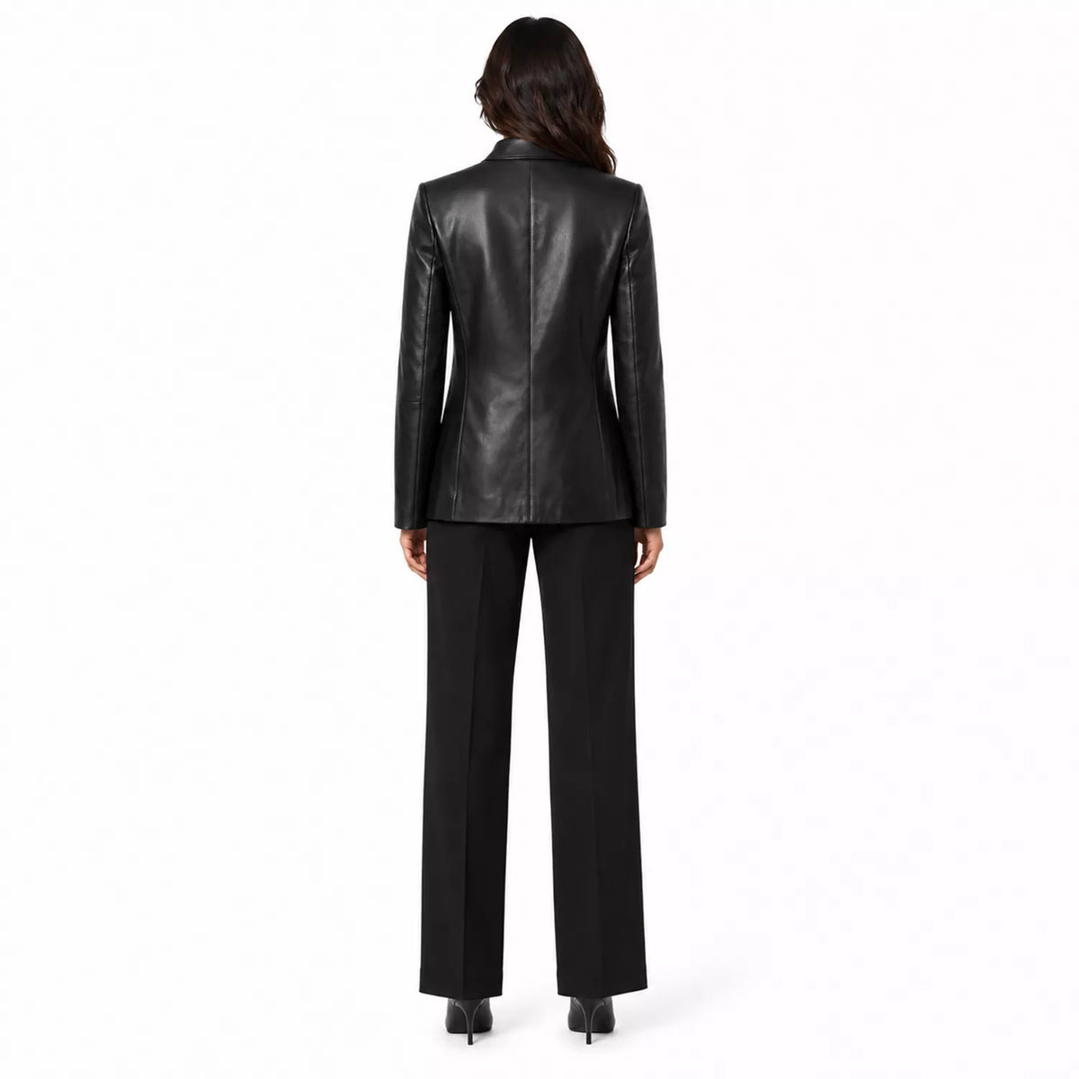 Women’s Black Leather Suit Blazer | Single-Breasted Tailored Jacket