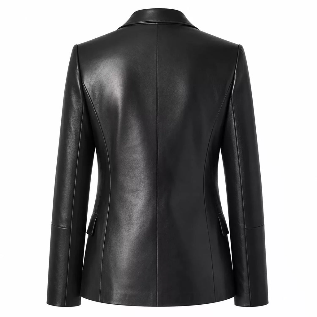Women’s Black Leather Suit Blazer | Single-Breasted Tailored Jacket