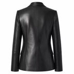 Women’s Black Leather Suit Blazer | Single-Breasted Tailored Jacket
