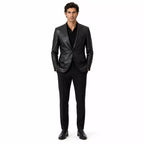 Men’s Black Leather Suit Blazer | Single-Breasted Tailored Jacket
