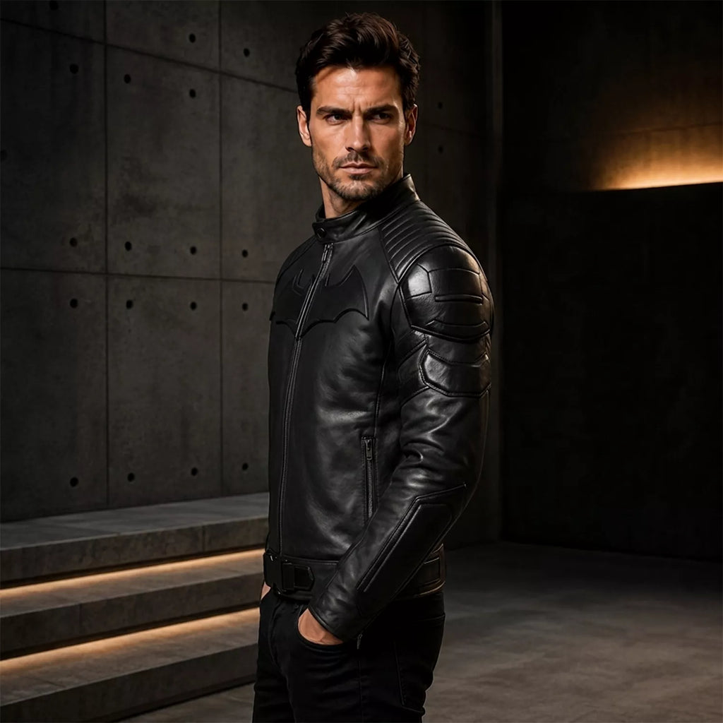 Men’s Black Leather Superhero Style Jacket – Matte Finish Biker Jacket