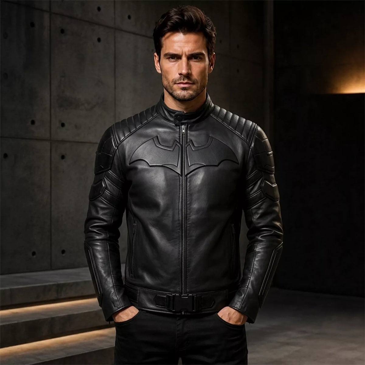 Men’s Black Leather Superhero Style Jacket – Matte Finish Biker Jacket