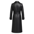 Men’s Black Leather Trench Coat | Long Double-Breasted Belted Coat