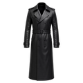 Men’s Black Leather Trench Coat | Long Double-Breasted Belted Coat