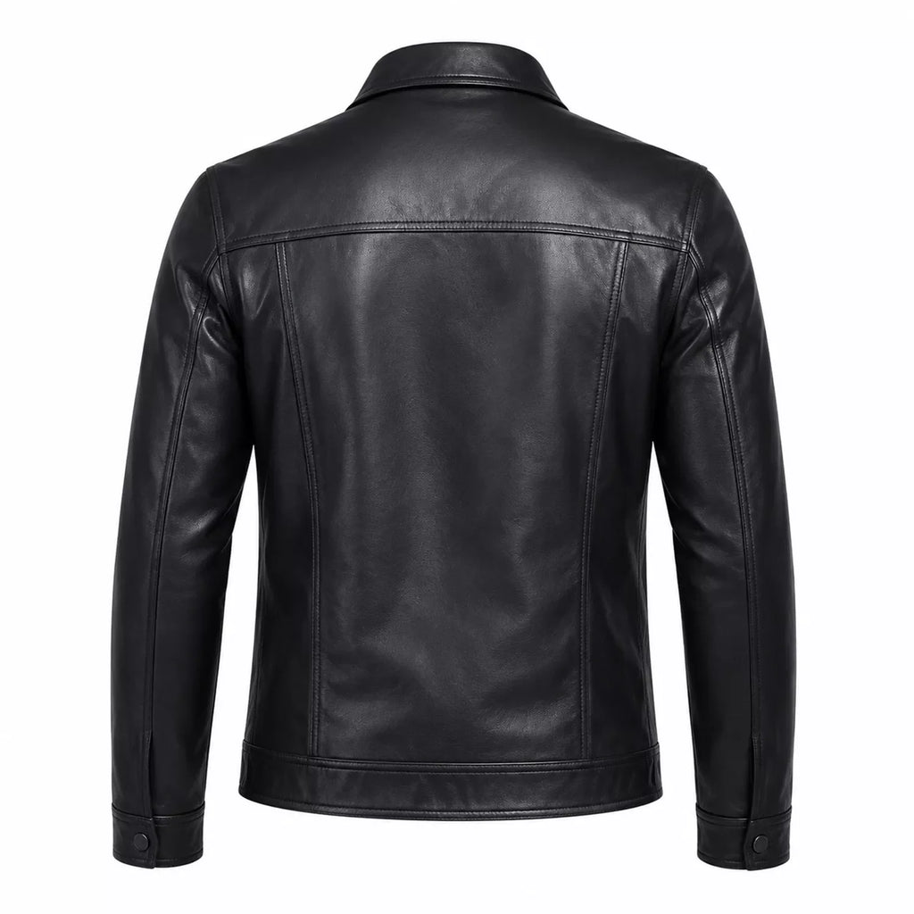 Men’s Black Leather Utility Jacket | Four Pocket Field Style
