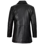 Men’s Black Leather Workwear Coat | Brown Trim Zip & Button Utility Jacket