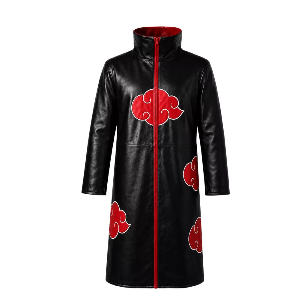 Men’s Black Red Cloud Leather Trench Coat | Anime-Inspired Cosplay Coat