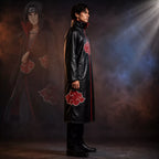 Men’s Black Red Cloud Leather Trench Coat | Anime-Inspired Cosplay Coat