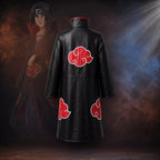 Men’s Black Red Cloud Leather Trench Coat | Anime-Inspired Cosplay Coat