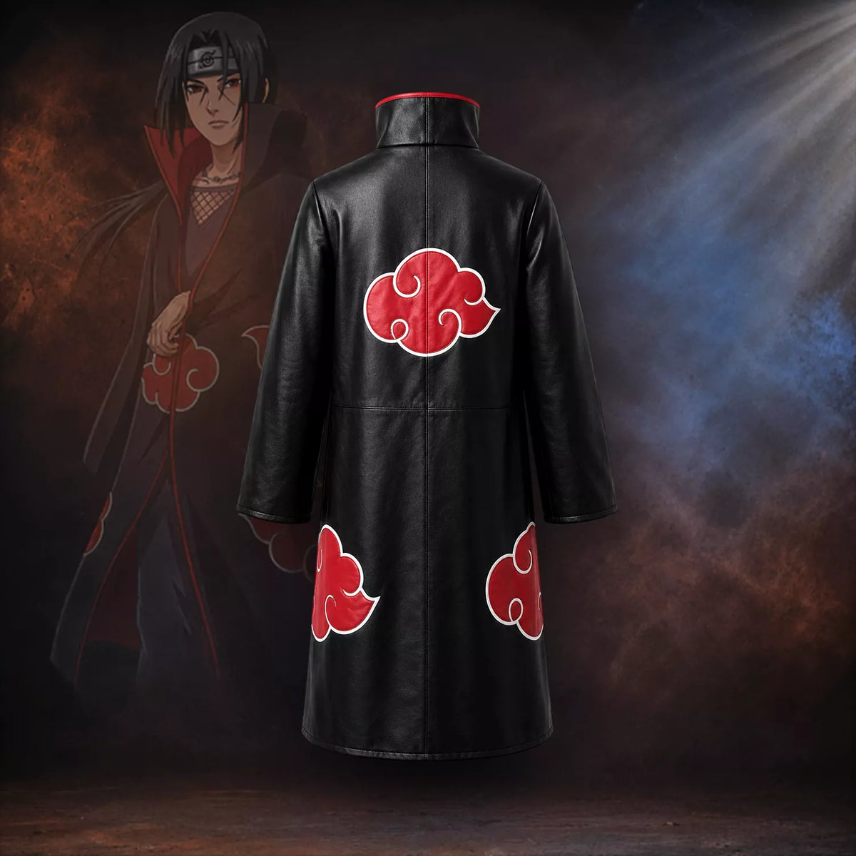 Men’s Black Red Cloud Leather Trench Coat | Anime-Inspired Cosplay Coat