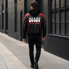 Men's Black Red Hooded Leather Biker Jacket | Premium Motorcycle Style Outerwear