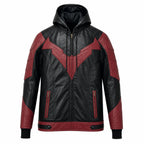 Men's Black Red Hooded Leather Jacket | Hero Inspired Tactical Motorcycle Jacket