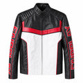 Men's Black Red White Racing Leather Motorcycle Jacket | Premium Biker Style Outerwear