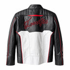 Men's Black Red White Racing Leather Motorcycle Jacket | Premium Biker Style Outerwear